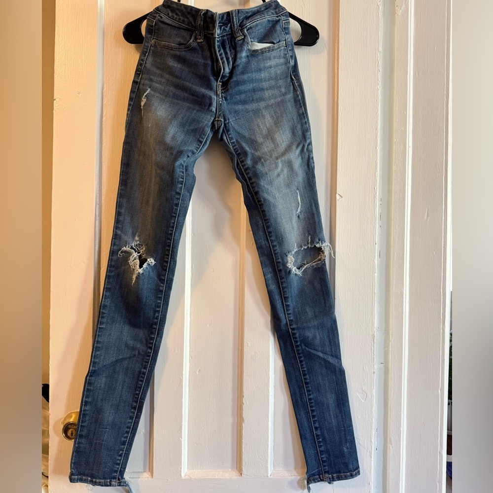 American Eagle Outfitters Ripped Blue Skinny Jeans